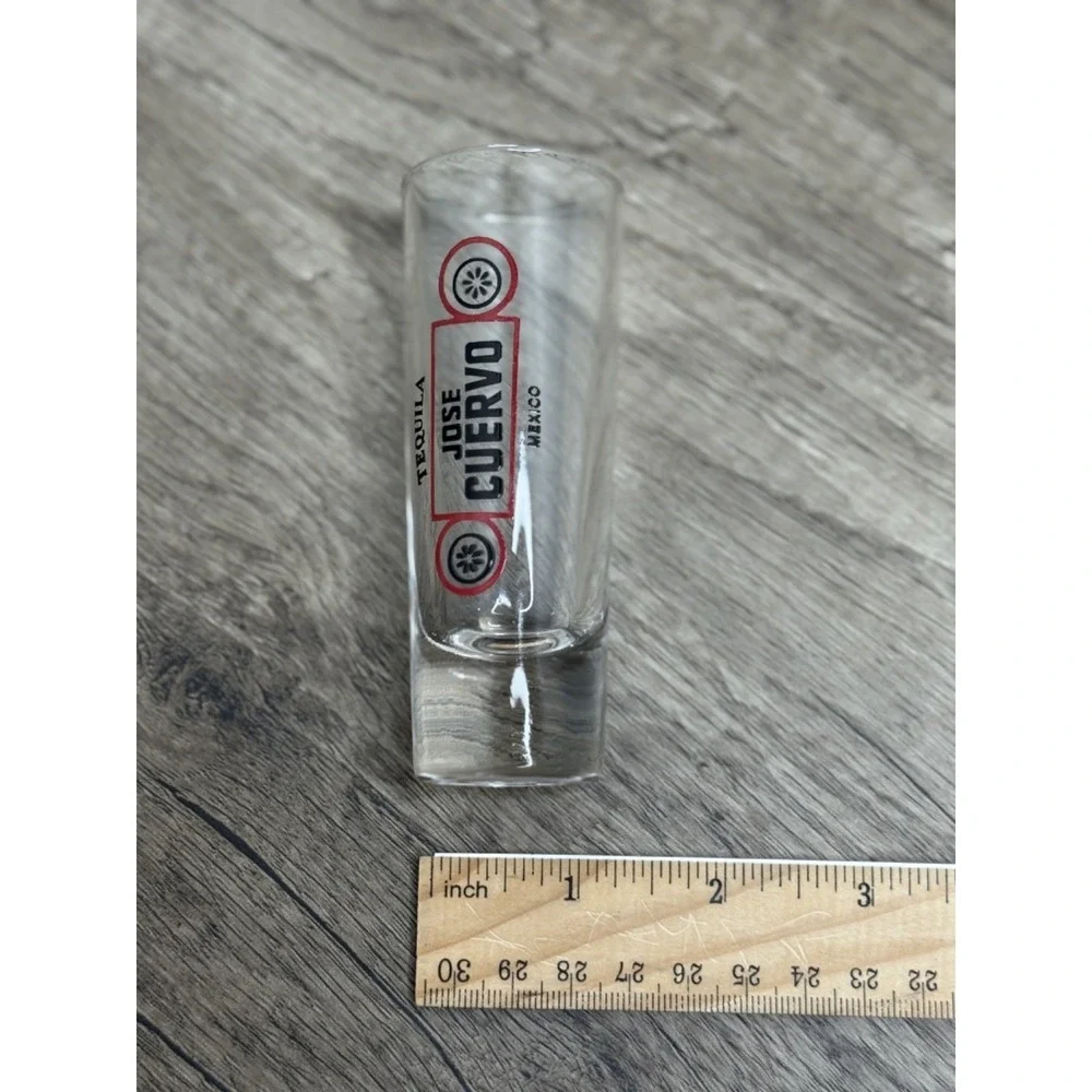 Jose Cuervo Tequila Tall Shot Glass Shooter Clear Red Black‎ Logo Mexico Barware